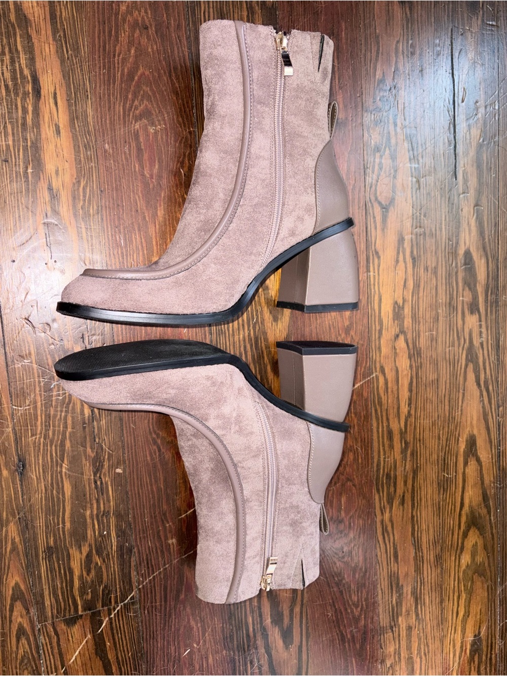 TORGEIS Taupe Suede Block Heel Ankle Boots - Sz 8.5